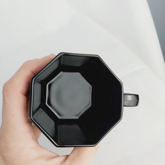 1980'S Arcoroc Octine Black glass octagon Made in France soups bowls mug saucers - Picture 10 of 16